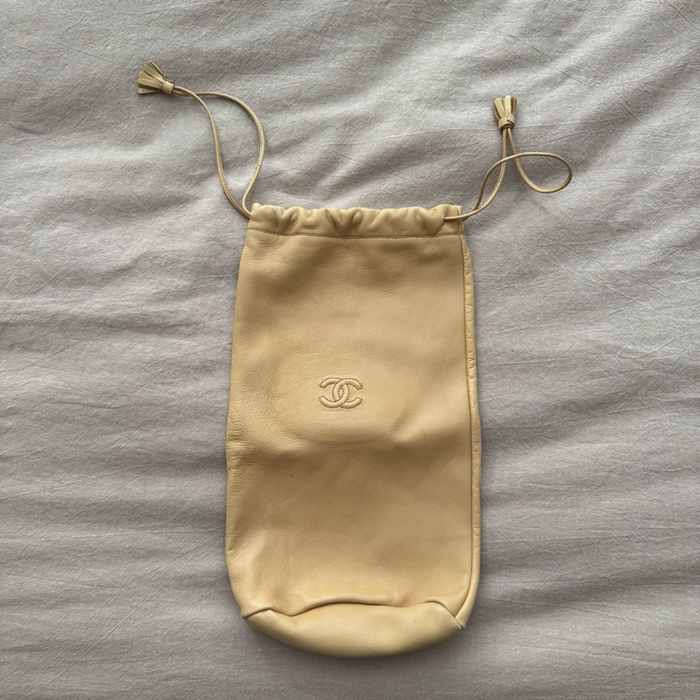 CHANEL Beige Leather Drawstring Bag